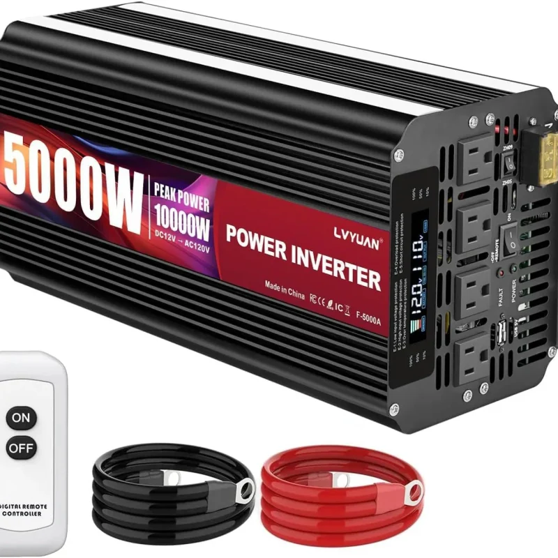 5000W Power Inverter 12V DC To 110V/120V AC With 4 AC Outlets And LCD Display