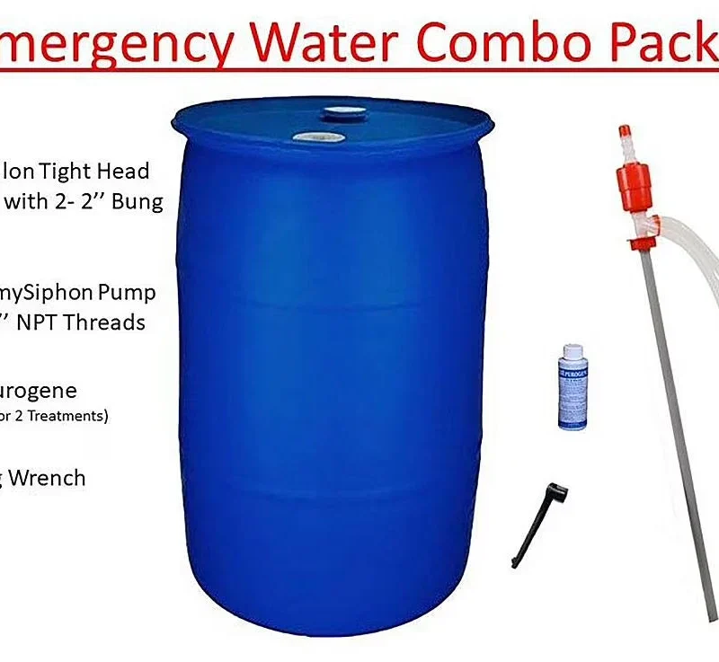 55 Gallon Emergency Water Storage HDPE Barrel Combo Pack - 23 x 23 x 34 in