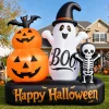 6ft Halloween Inflatable Outdoor Decorations, Lighted Pumpkin Ghost Skeleton with Bat, Built-in LED Lights, Blow Up Hall
