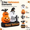 6ft Halloween Inflatable Outdoor Decorations, Lighted Pumpkin Ghost Skeleton with Bat, Built-in LED Lights, Blow Up Hall