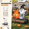6ft Halloween Inflatable Outdoor Decorations, Lighted Pumpkin Ghost Skeleton with Bat, Built-in LED Lights, Blow Up Hall