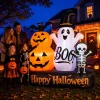 6ft Halloween Inflatable Outdoor Decorations, Lighted Pumpkin Ghost Skeleton with Bat, Built-in LED Lights, Blow Up Hall