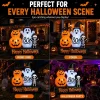6ft Halloween Inflatable Outdoor Decorations, Lighted Pumpkin Ghost Skeleton with Bat, Built-in LED Lights, Blow Up Hall