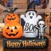 6ft Halloween Inflatable Outdoor Decorations, Lighted Pumpkin Ghost Skeleton with Bat, Built-in LED Lights, Blow Up Hall