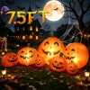 7.5 FT Long Halloween Inflatables Pumpkin Family Lighted,7 Pumpkins Blow Up Yard Decoration, Built-in LEDs, Stakes & Tet