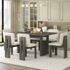 7-Piece Dining Set With Rectangular Trestle Table And 6 Upholstered Chairs