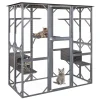 71-Inch Outdoor Wooden Catio Enclosure With 7 Platforms And 2 Condos - Grey