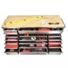 72-Inch 18-Drawer Mobile Workbench, 24-Inch Deep, Solid Wood Top, Stainless Steel Finish