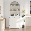 72in Tall Farmhouse 5-Tier Arched Bookcase With Double Doors And Adjustable Shelf