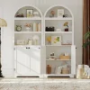 72in Tall Farmhouse 5-Tier Arched Bookcase With Double Doors And Adjustable Shelf