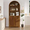 72in Tall Farmhouse 5-Tier Arched Bookcase With Double Doors And Adjustable Shelf