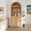 72in Tall Farmhouse 5-Tier Arched Bookcase With Double Doors And Adjustable Shelf