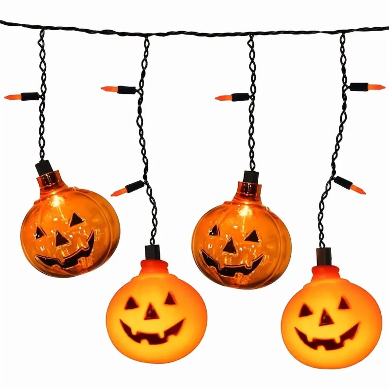 7Ft Halloween Pumpkin String Lights, Halloween Decorations Lights with 10 LED Colorful Pumpkin Lights 15 Orange Bulbs, H