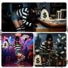 7Pcs Bank Robber Costume for Women, Burglar Outfit with Striped Shirt for Halloween Cosplay