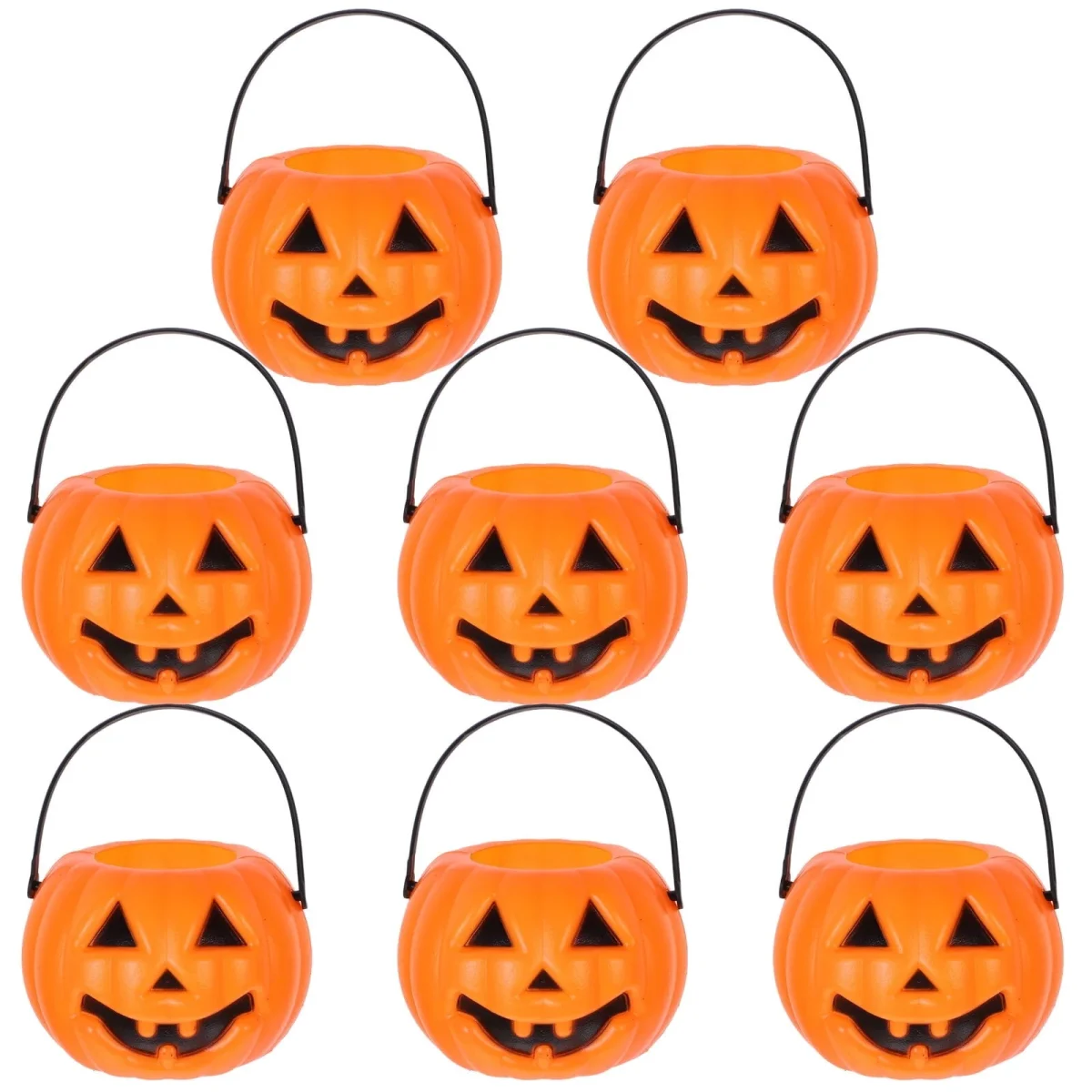 8-Pack Plastic Pumpkin Candy Buckets - Halloween Trick or Treat Pails for Kids, Orange Party Decorations, Durable Candy