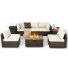 8-Piece All-Weather PE Rattan Patio Conversation Set With Fire Pit Table, Tank Holder And Cover