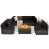 8-Piece All-Weather PE Rattan Patio Conversation Set With Fire Pit Table, Tank Holder And Cover