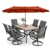 8-Piece Patio Dining Set With Umbrella And 6 Sling Dining Swivel Chairs