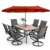 8-Piece Patio Dining Set With Umbrella And 6 Sling Dining Swivel Chairs