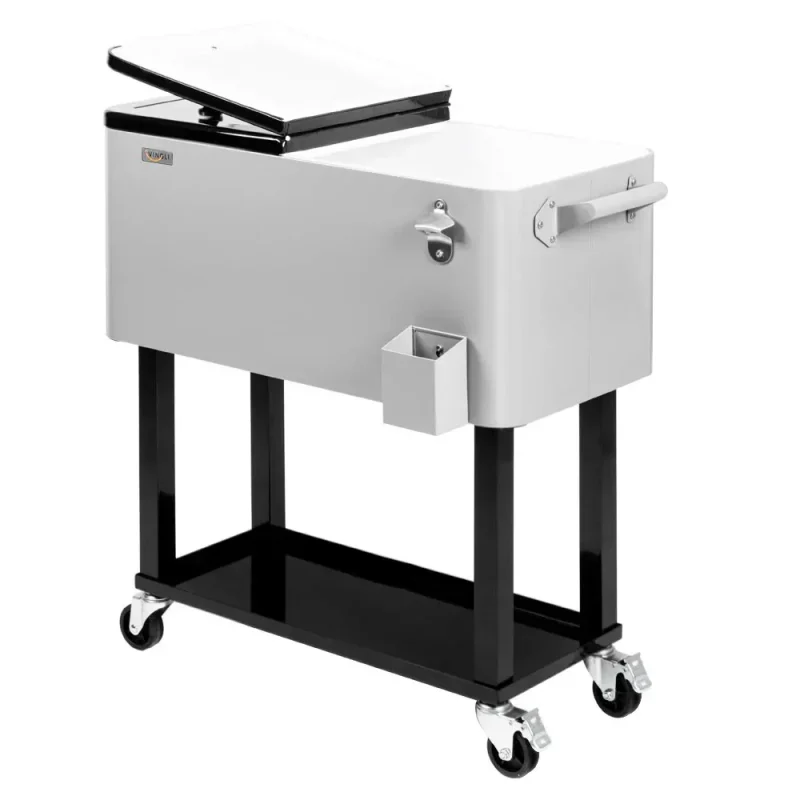80 Quart Rolling Ice Chest With Shelf - Grey