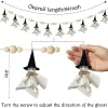 84 Inch Halloween Ghost Banner with Witch Hat, Rustic Wooden Bead Ghost Banner, Halloween Hanging Decor for Fireplace, M