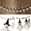 84 Inch Halloween Ghost Banner with Witch Hat, Rustic Wooden Bead Ghost Banner, Halloween Hanging Decor for Fireplace, M