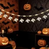 84 Inch Halloween Ghost Banner with Witch Hat, Rustic Wooden Bead Ghost Banner, Halloween Hanging Decor for Fireplace, M