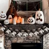84 Inch Halloween Ghost Banner with Witch Hat, Rustic Wooden Bead Ghost Banner, Halloween Hanging Decor for Fireplace, M