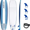 8ft Soft Top Foam Surfboard, EPS Core, 3 Stringers, Wax-Free Longboard, 200lb Capacity