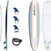 8ft Soft Top Foam Surfboard, EPS Core, 3 Stringers, Wax-Free Longboard, 200lb Capacity