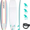 8ft Soft Top Foam Surfboard, EPS Core, 3 Stringers, Wax-Free Longboard, 200lb Capacity