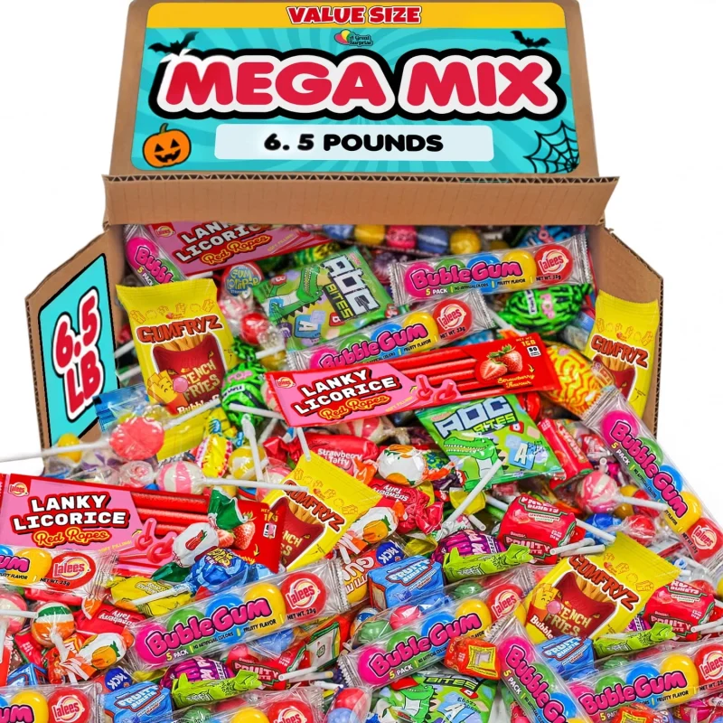 A Great Surprise Big Bulk Assorted Candy Mix, 6.5 lb Bulk Halloween Individually Wrapped Candy, Variety Pack for Trick-O