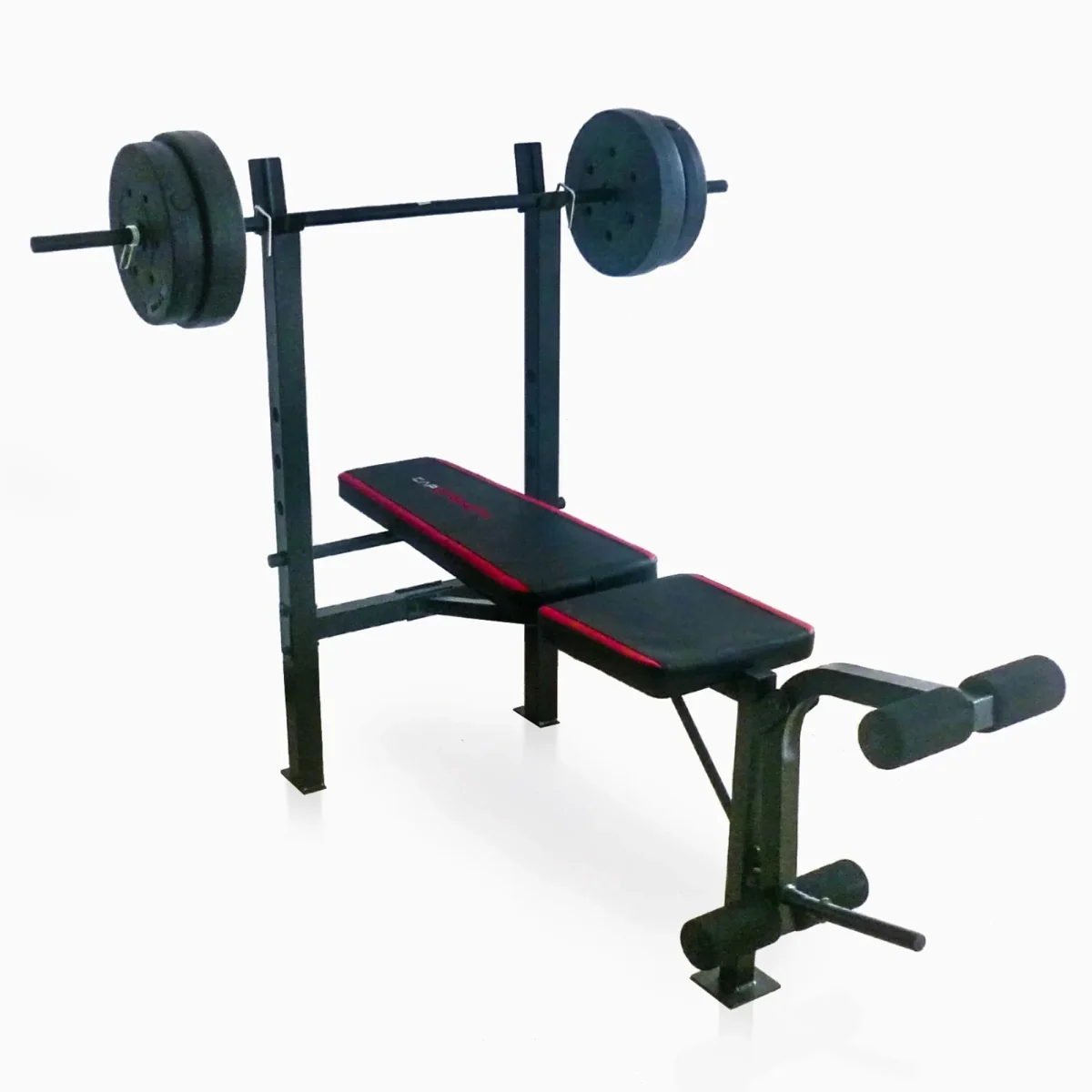 Adjustable Standard Weight Bench With Rack, Leg Extension And 90 lb Weight Set - 59 in L x 54.75 in W x 48 in H
