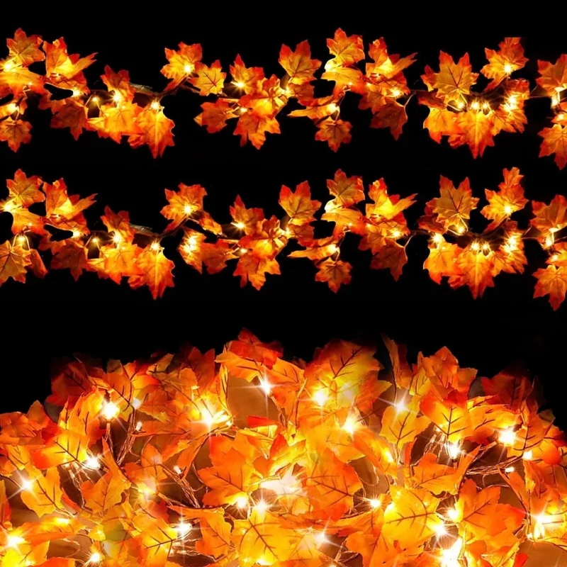 AGCAN 3 Pack Maple Leaf String Light, Total 60 LED 30Ft Artificial Fall Decor Leaf Light USB Operated Centerpiece Table