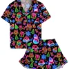 Aideaone Girls Satin Pajama Set Short Sleeve Button Down Silk Sleepwear 2 Piece Summer Loungewear for Child Girl 6-14Y