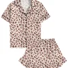 Aideaone Girls Satin Pajama Set Short Sleeve Button Down Silk Sleepwear 2 Piece Summer Loungewear for Child Girl 6-14Y