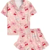 Aideaone Girls Satin Pajama Set Short Sleeve Button Down Silk Sleepwear 2 Piece Summer Loungewear for Child Girl 6-14Y