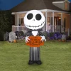 Airblown Halloween Yard Inflatables Light Jack Skellington with Welcome to Halloween Town Sign Disney, 5 ft