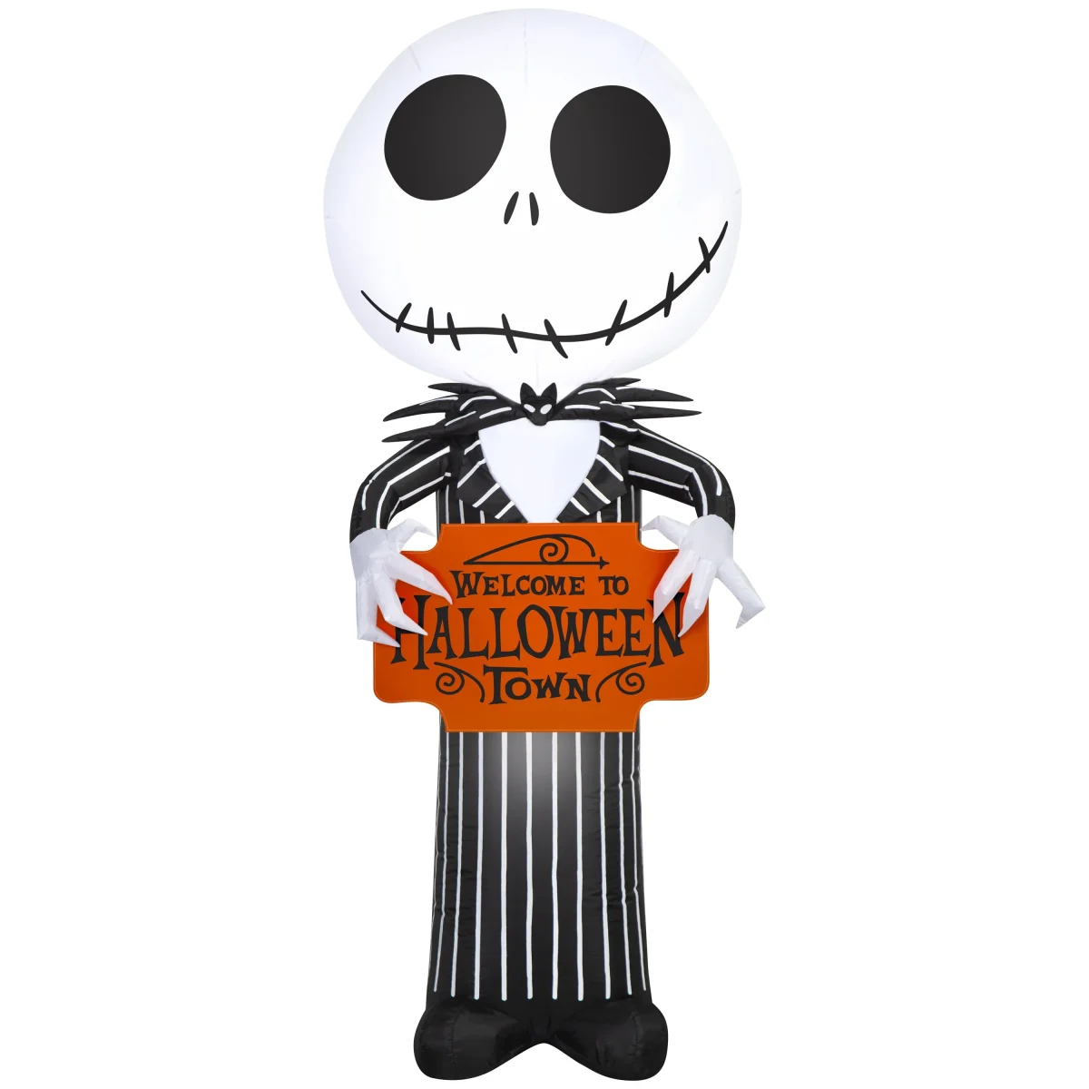 Airblown Halloween Yard Inflatables Light Jack Skellington with Welcome to Halloween Town Sign Disney, 5 ft