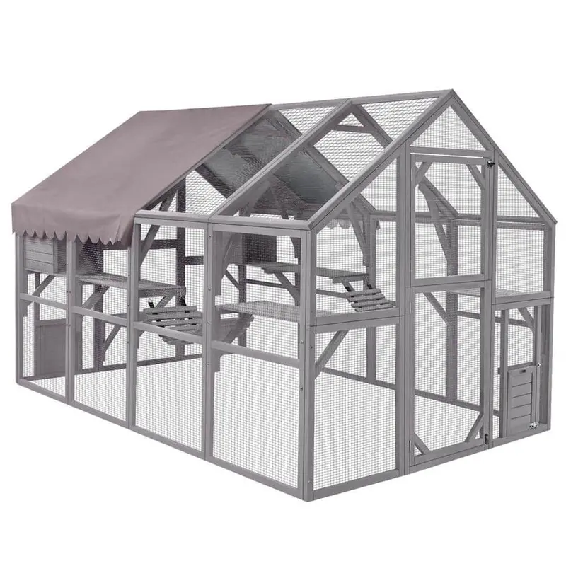 aivituvin Large Outdoor Cat Enclosure With 7 Platforms, 2 Bridges And 2 Small Houses