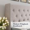 Allewie Queen Lift Up Storage Bed Frame With Wingback Headboard, Light Beige - 80.7 x 60.6 x 44.5 in