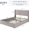 Allewie Queen Lift Up Storage Bed Frame With Wingback Headboard, Light Beige - 80.7 x 60.6 x 44.5 in