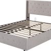 Allewie Queen Lift Up Storage Bed Frame With Wingback Headboard, Light Beige - 80.7 x 60.6 x 44.5 in