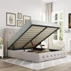 Allewie Queen Lift Up Storage Bed Frame With Wingback Headboard, Light Beige - 80.7 x 60.6 x 44.5 in