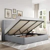 Allewie Queen Lift Up Storage Bed Frame With Wingback Headboard, Light Beige - 80.7 x 60.6 x 44.5 in