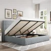 Allewie Queen Lift Up Storage Bed Frame With Wingback Headboard, Light Beige - 80.7 x 60.6 x 44.5 in