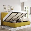 Allewie Queen Lift Up Storage Bed Frame With Wingback Headboard, Light Beige - 80.7 x 60.6 x 44.5 in