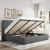 Allewie Queen Lift Up Storage Bed Frame With Wingback Headboard, Light Beige - 80.7 x 60.6 x 44.5 in