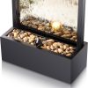 Alpine Corporation Wall-Mounted Mirror Waterfall Fountain With Stones And LED Lights, 24in L x 10in W x 72in H, Silver