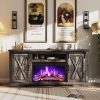 AMERLIFE Fireplace TV Stand With Sliding Barn Door, 63in Dark Rustic Oak - For TVs Up To 73in